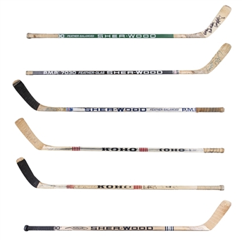 Lot of (6) 1987 Canada Cup Signed Game Sticks with Coffey, Tocchet, Sutter, Crossman, Patrick and Hartsburg (JSA Auction LOA)